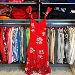 Speechless red and pink floral print v neck hi low maxi dress size S NWT